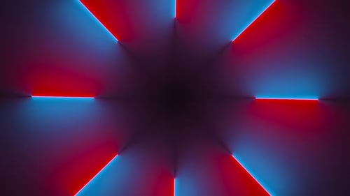 Circle with Inner Blue and Outer Red Light Split Into Pieces and Inverts