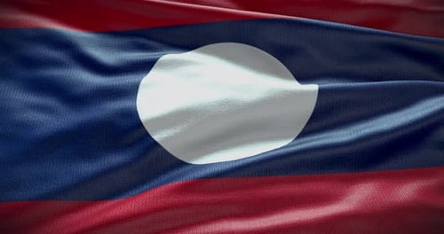 Laos National Flag Waving in Realistic Fabric Animation