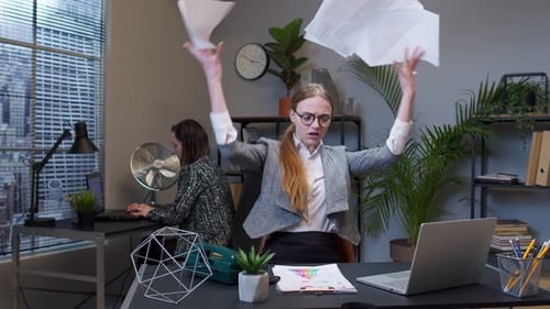 Manager Irritated Sad Angry Mad After Analyzing Financial Papers in Office Throwing Office Documents