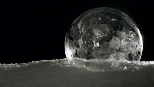 Soap Bubble Freezing with Ice Crystals in Winter
