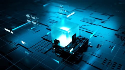 Futuristic CPU Processing Data on Digital Circuit Board