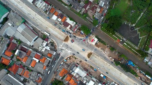 Aerial View of City Intersection with Traffic