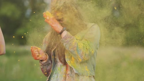 Funny Girls are Sprinkled with Multicolored Powder