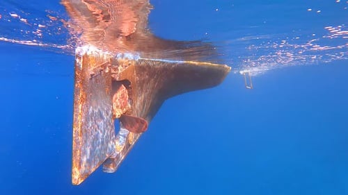 Boat's Underwater Rudder and Propeller