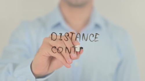 Distance Control, Man Writing on Transparent Screen