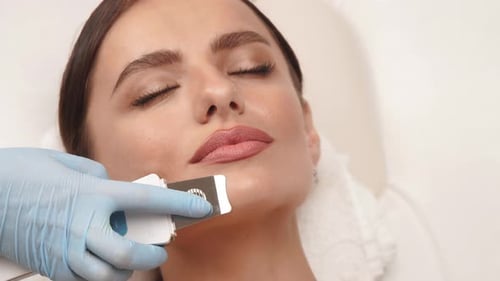 Close-up of Woman Receiving Treatment for Her Chin