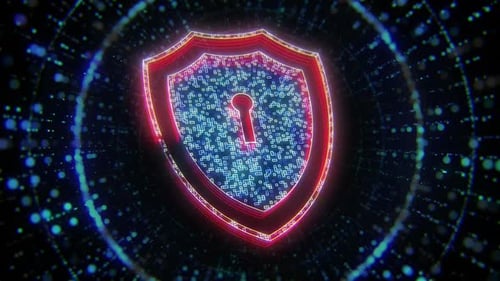 Futuristic Digital Security Shield with Neon Glowing Outline