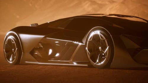 Supercar at Sunset in Desert