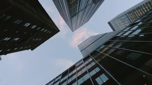 Low Angle View: Drive Through Manhattan, Skyscrapers Hang Over Your Head.