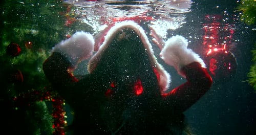 Underwater Holiday Santa with Christmas Decorations