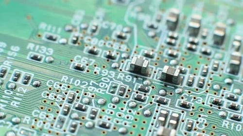 Detailed Macro View of Green Circuit Board