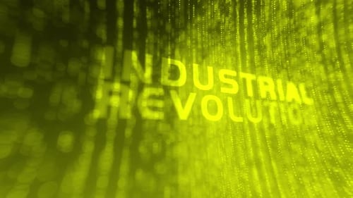 Digital Industrial Revolution Text Reveal with Particle Background