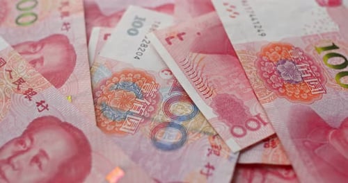 Close Up of Chinese Yuan Renminbi Banknotes