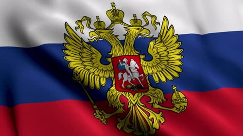 Realistic Waving Russian Flag with National Emblem