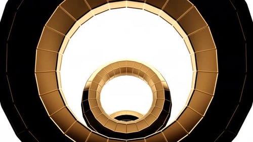Looping Geometric Gold Rings Tunnel Animation