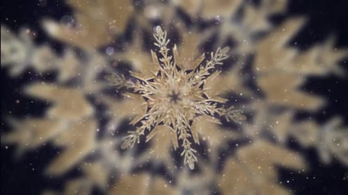 Glowing Golden Snowflake Rotation with Bokeh Particles