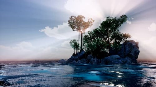 Rocky Island with Trees As Ocean