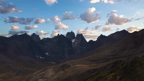 Rugged Mountain Peaks at Sunrise Aerial View
