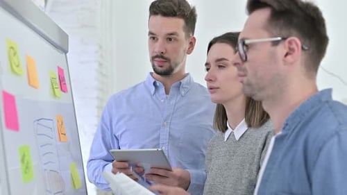 Team Collaborating on Project at Whiteboard