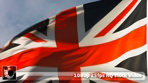 UK Flag Waving Against Blue Sky