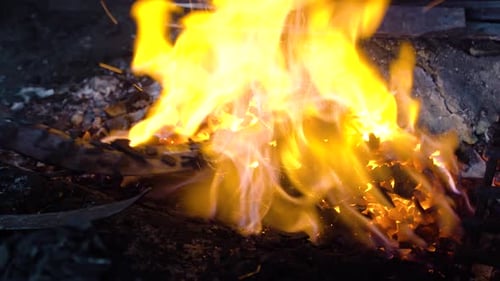 Intense Fire Flames Heating Metal for Blacksmithing