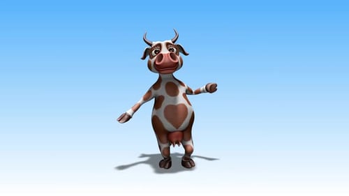 Cheerful Cartoon Cow Dancing and Waving 3D Animation Loop