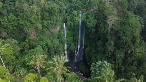 Vista aérea, de, cascada, en, verde, selva