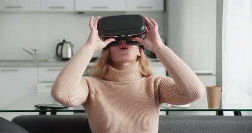 Woman Experiencing Virtual Reality with VR Headset