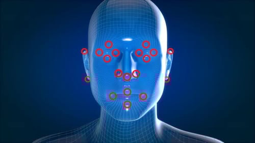 Futuristic 3D Human Face Scan with Facial Tracking Points