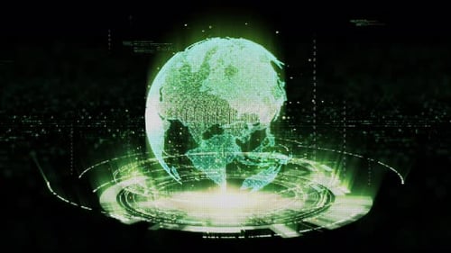 Futuristic Digital Earth Globe with Data Streams and HUD Interface