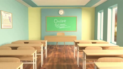 Leeres Klassenzimmer in der Online-Schule Keine Schüler im Unterricht