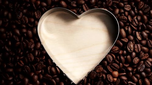 Roasted Brown Coffee Beans with Heart Form