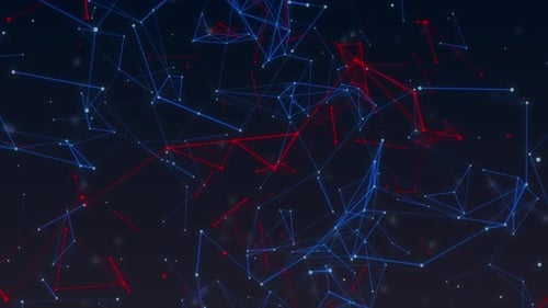 Glühender blauer und roter Plexus-Netzwerk-Hightech-Hintergrund, Digitaltechnologie, leuchtende Plexus-Linie