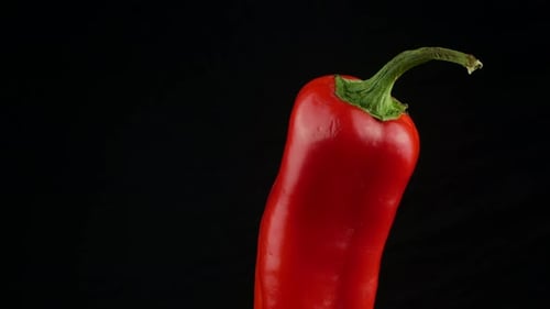 Vibrant Red Pepper Rotating on Black Background