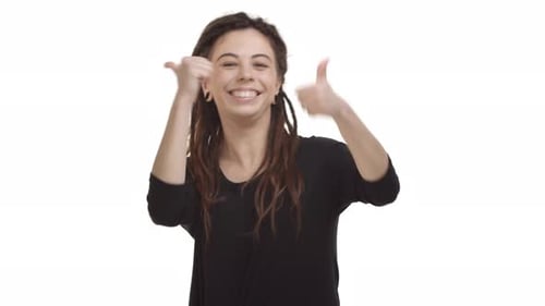 Happy Woman Giving Two Thumbs Up