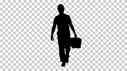 Trabajador de construcción de siluetas caminando con maletín