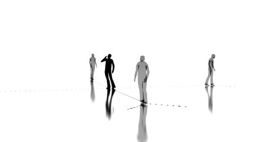 Silhouettes of a crowd of people showing connection network. Big city life.