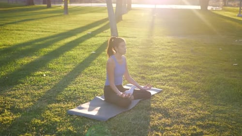 Woman Meditating in Park During Golden Hour