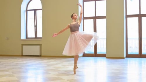 Graceful Ballerina Dances in Bright Studio