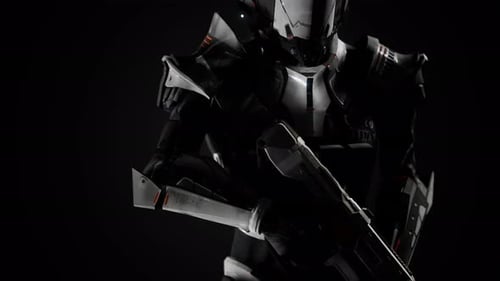 Soldat futuriste en armure d'acier avec le pistolet Cyber Punk