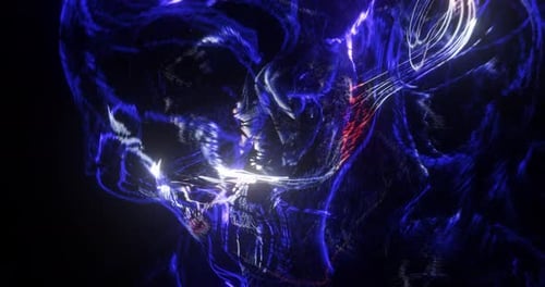 Abstract Pulsing purple line particles with fluid motion