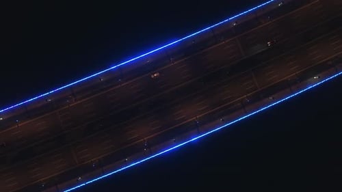 Aerial Top View of the Bridge in the Modern City Drone View of the Bridge with Illumination