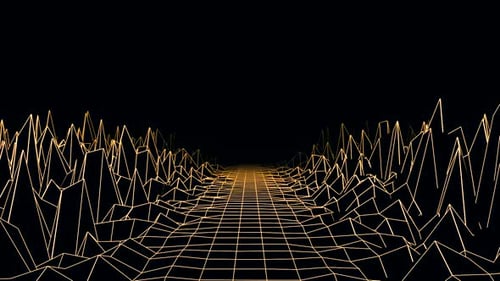 Abstract Wireframe Grid Flight Through Digital Landscape