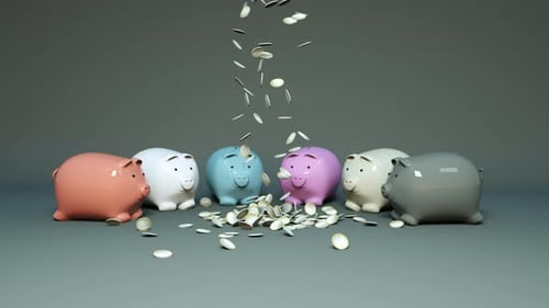Coins Falling Into Piggy Banks Financial Concept