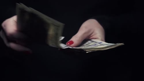 Close Up of Woman Hands Counting Us Dollar Money