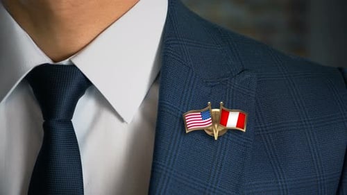 Close Up of a Suit with US and Peru Flags