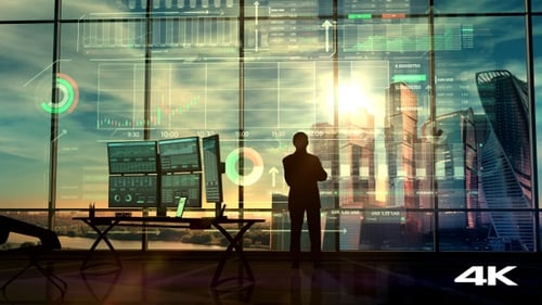 Animated Corporate Financial Data Overlay with Futuristic HUD