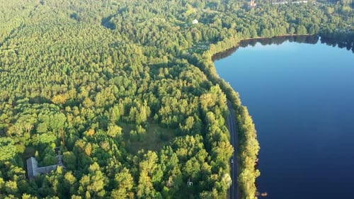 Aerial View From Drone on Asphalt Road at the Forest