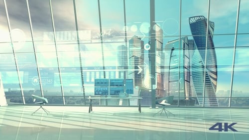 Big Work Office Of The Trader And Animated Infographics 4K