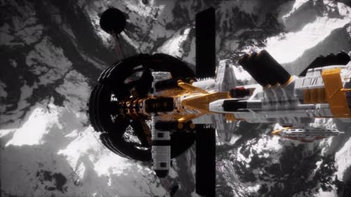 Futuristic Spaceship Docking at Orbital Space Station